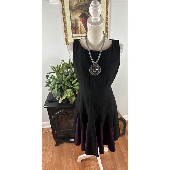 TOMMY HILFIGER Womens Black And Purple Sleeveless Fit & Flare Dress 6 - Picture 4 of 13